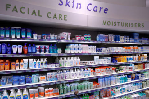 cosmetic products on shelf